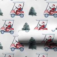 Humorous Golfer Christmas Gift Wrap, Santa Driving Golf Cart Wrapping Paper, Watercolor Golf Holiday Wrapping Paper, Winter Present Paper