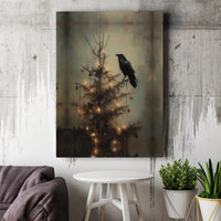Dark Academia Holiday Canvas Decor, Gothic Raven Christmas Tree Canvas Art, Moody Winter Raven Canvas Print, Spooky Xmas Goth Lover Present
