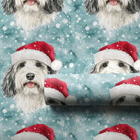 Santa Hat Dog Holiday Gift Wrap, Bearded Collie Christmas Wrapping Paper, Winter Pet Lover Paper Roll, Christmas Gift Wrap
