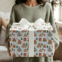 Watercolor Winter Town Gift Wrap, Gingerbread House Village Wrapping Paper, Festive Christmas Paper Roll, Adorable Holiday Wrapping Paper