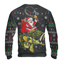 Bass Fisherman Holiday Sweater, Santa Claus Fishing Ugly Christmas Sweater, Humorous Angler Fish Ugly Sweater