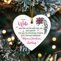 Personalized Ceramic Heart Ornament, Heart Christmas Ornament for Wife, Romantic Anniversary Keepsake Ornament, Holiday Tree Present for Her