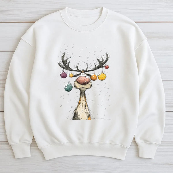 Vintage Ornament Antler Deer Crewneck, Christmas Reindeer Sweatshirt, Watercolor Holiday Reindeer Pullover, Retro Xmas Sweate