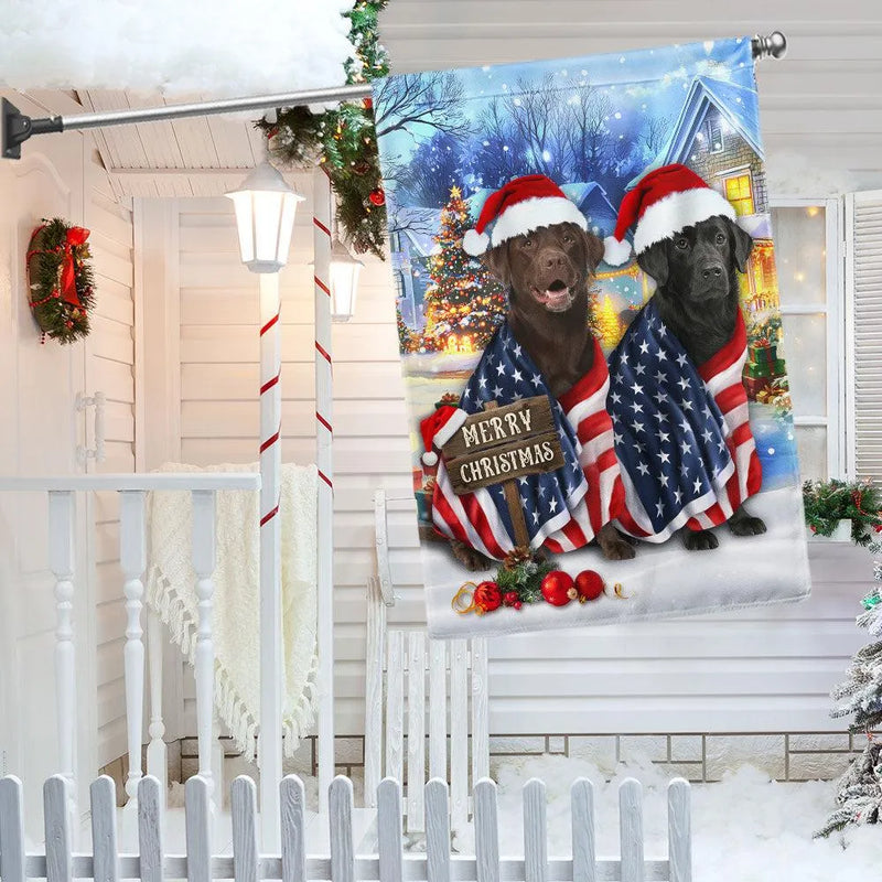 Patriotic American Flag Santa Hat Dog Flag, Labrador Christmas Garden Flag, Double-Sided Lab Holiday Yard Flag, Dog Lover Xmas Decor