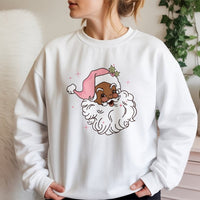 Retro Pink Hat Santa Crewneck, Black Santa Sweatshirt, Melanin Christmas Sweater, African American Santa Pullover, Holiday Season Xmas Present