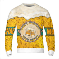 Personalized Beer Happy Sweater, Custom Face Beer Ugly Christmas Sweater, Humorous Drinking Holiday Sweatshirt, Beer Lover Xmas Present Pullover