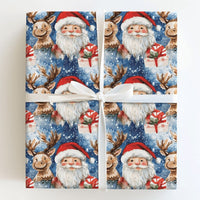 Festive Christmas Gift Wrap, Watercolor Santa and Reindeer Wrapping Paper, Holiday Present Paper, Xmas Gift Wrap Supplies