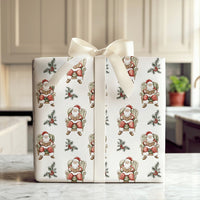 Comfy Bookish Christmas Gift Wrap, Reading Santa Claus Wrapping Paper, Watercolor Santa Present Wrap, Nostalgic Holiday Packaging