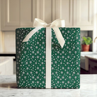 Dark Green Holiday Gift Wrap, White Snowflake Christmas Wrapping Paper, Winter Snowflakes Wrapping Paper, Classic Xmas Gift Wrapping Paper
