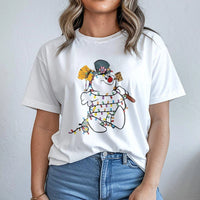 Adorable Holiday Graphic Tee, Snowman Christmas T-Shirt, Festive String Lights Shirt, Winter Xmas Graphic T-Shirt, Christmas Family Present