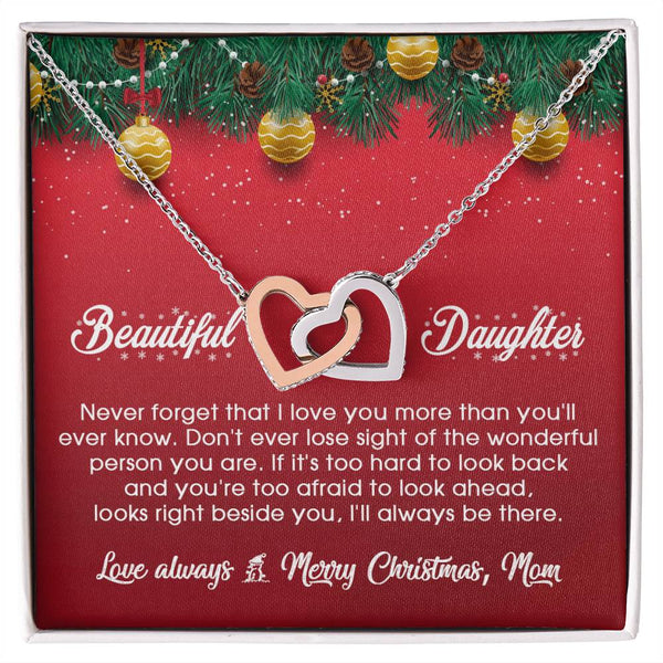 CZ Double Heart Pendant, Interlocking Hearts Necklace for Daughter, Mom to Daughter Jewelry, Meaningful Christmas Birthday Pr