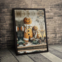 Rustic Christmas Gingerbread Canvas, Gingerbread Family Canvas Wall Art, Comfy Farmhouse Holiday Wall Decor, Winter Festive Canvas Art Present