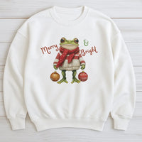 Humorous Christmas Frog Crewneck, Merry and Bright Frog Sweatshirt, Adorable Holiday Animal Sweater, Winter Frog Lover Pullover, Comfy Xmas Present