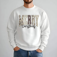 Checkered Holiday Lettering Crewneck, Merry Christmas Camo Sweatshirt, Southern Country Hunter Xmas Sweater, Winter Holiday Present