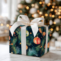 Pine Branch Holiday Gift Wrap, Watercolor Ornament Christmas Wrapping Paper, Dark Green Xmas Wrapping Paper, Festive Winter Gift Wrap Roll