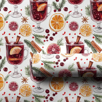 Watercolor Holiday Drink Gift Wrap, Mulled Wine Christmas Wrapping Paper, Festive Winter Wrapping Paper, Comfy Xmas Beverage Gift Wrap Roll