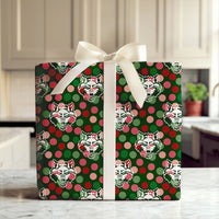 Festive Wolf Holiday Gift Wrap, Wolf Mascot Christmas Wrapping Paper, Sports Fan Wolf Present Wrap, Red and Green Mascot Wrapping Paper