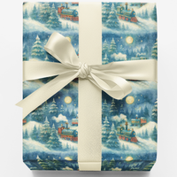 Winter Night Gift Wrap Roll, Christmas Train Wrapping Paper, North Star Holiday Wrapping Paper, Festive Christmas Train Gift Wrap