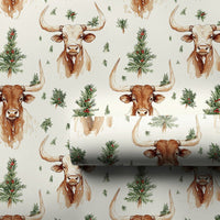 Rustic Holiday Wrapping Paper, Western Longhorn Christmas Wrapping Paper, Farmhouse Country Gift Wrap, Texas Cattle Christmas Wrapping Paper