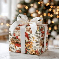 Vintage Floral Santa Gift Wrap, Tattooed Santa Wrapping Paper, Floral Christmas Wrapping Paper, Edgy Holiday Gift Wrap, Retro Xmas Paper