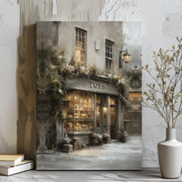Snowy Christmas Village Wall Art, Vintage Toy Shop Canvas Print, Comfy Winter Holiday Canvas, Xmas Town Print, Nostalgic Canvas Wall Art