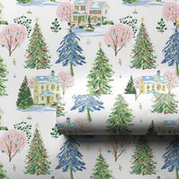 Christmas Town Gift Wrap, Watercolor Winter Village Wrapping Paper, Snowy Cottage Wrapping Paper Roll, Festive Holiday Present Supplies