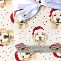 Dog Holiday Gift Wrap, Golden Retriever Christmas Wrapping Paper, Watercolor Santa Dog Wrapping Paper, Adorable Puppy Christmas Gift Wrap