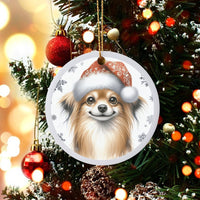 Santa Hat Puppy Ceramic Ornament, Long-Haired Chihuahua Christmas Ornament, Adorable Dog Breed Holiday Tree Ornament, Xmas Present for Dog Lovers