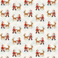 Christmas Holiday Gift Wrap, Watercolor Santa and Reindeer Wrapping Paper, Adorable Xmas Pattern Wrapping Paper, Winter Present Wrap Paper Roll