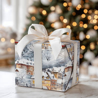 Watercolor Snowy Alpine Gift Wrap, Winter Village Red Train Wrapping Paper, Nostalgic Holiday Wrapping Paper, Christmas Gift Wrap Roll