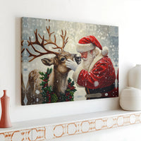 Snowy Christmas Canvas Wall Art, Santa and Reindeer Canvas Print, Holiday Season Canvas Decor, Festive Winter Wall Art, Xmas Home Decor Present