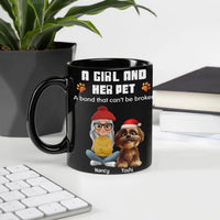 Personalized Girl and Pet Coffee Mug with Names, Custom Dog Mom Ceramic Mug, Holiday Christmas Drinkware, Dog Lover Birthday Cup