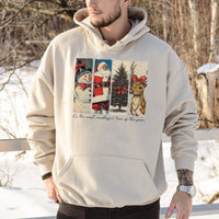 Retro Santa Reindeer Snowman Hoodie, Vintage Christmas Hoodie, Coquette Bow Xmas Sweatshirt, Holiday Graphic Hoodie, Winter Christmas Present