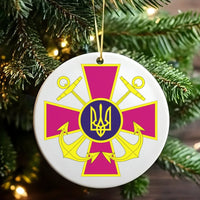 Tryzub Emblem Anchor Tree Ornament, Ukrainian Navy Ceramic Ornament, Ukrainian Heritage Ornament, Military Pride Christmas Present