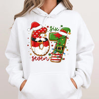 Humorous Holiday Graphic Sweatshirt, 67 Christmas Santa and Elf Number Hoodie, Retro Xmas Party Pullover, Birthday Party Apparel