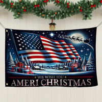 Patriotic Santa Sleigh Flag, Ameri Christmas House Flag, 4th of July in December Garden Flag, Winter Holiday Yard Decor Present