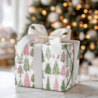 Watercolor Holiday Gift Wrap, Pink and Green Tree Wrapping Paper, Adorable Tree Christmas Wrapping Paper, Festive Modern Wrapping Paper Roll