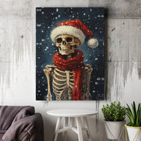 Santa Hat Holiday Canvas Wall Art, Christmas Skeleton Canvas Print, Gothic Xmas Wall Art Canvas, Spooky Winter Artwork, Creepy Holiday Present