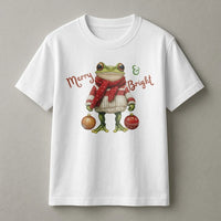 Festive Toad Graphic Tee, Merry and Bright Christmas Frog Shirt, Retro Christmas Frog T-Shirt, Adorable Animal Xmas Tee, Holiday Frog Lover Present