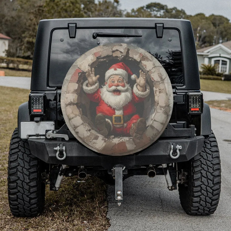 Humorous Santa Claus Tire Cover, Santa Chimney Spare Tire Cover, Christmas Holiday Spare Tire Cover, Festive Xmas Car Decor, Winter Auto Present