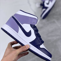 Mid Top Sneakers, White Purple Colorway, Lace Up Design, Casual Gift for Sneaker Fans