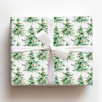 Evergreen Pine Tree Gift Wrap, Watercolor Christmas Tree Wrapping Paper, Minimalist Holiday Tree Paper Roll, Winter Xmas Wrapping Paper