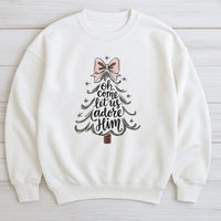 Christian Christmas Sweatshirt, Oh Come Let Us Adore Him Sweatshirt, Religious Christmas Tree Crewneck, Faith Christmas Sweater, Church Present