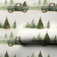 Green Pickup Tree Gift Wrap, Vintage Truck Christmas Wrapping Paper, Rustic Holiday Wrapping Paper, Farmhouse Christmas Present Packaging