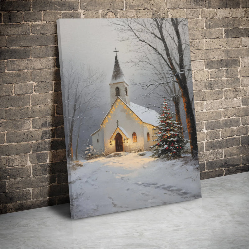 Winter Landscape Canvas Wall Art, Snowy Country Church Canvas Print, Christmas Church Canvas, Rustic Holiday Scenery Home Decor Present
