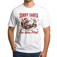 Humorous Raccoon Christmas Graphic Tee, Sorry Santa I've Been Feral T-Shirt, Sarcastic Possum Holiday Shirt, Adorable Chaos Animal Xmas Present Tee