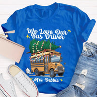 Custom Name Bus Driver Shirt, Personalized School Bus Christmas Tree T-Shirt, Holiday School Bus Tee, Christmas Tree Graphic Teacher Shirt