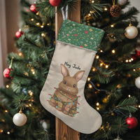Adorable Rabbit Fairy Lights Stocking, Personalized Bunny Christmas Stocking, Custom Name Holiday Stocking, Kids Xmas Fireplace Mantle Decor