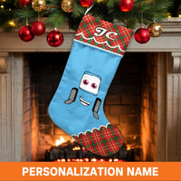 Personalized Plaid Christmas Stocking, Cartoon Car Christmas Stocking, Tartan Kids Holiday Stocking, Custom Name Christmas Stocking Present
