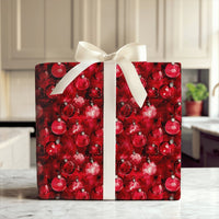 Watercolor Christmas Wrapping Paper, Red Ornament Wrapping Paper, Festive Bauble Gift Wrap, Elegant Holiday Present Wrap Roll